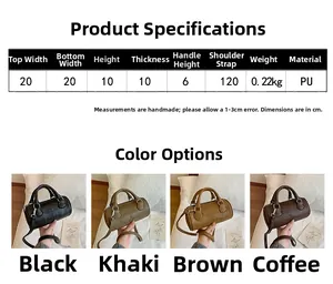Size chart for Boston barrel bag showing 20x10x10cm dimensions in four colors