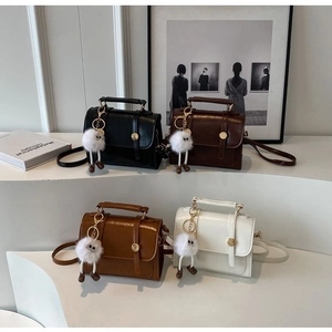 Chic retro small square bags in four colors with plush charms and gold hardware