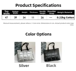 Size chart for quilted cotton tote bag showing dimensions and product specifications
