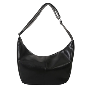 Sac hobo croissant noir classique au fini brillant avec une bandoulière réglable