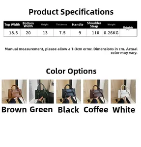 Detailed size chart and multi-color specifications for the mini PU leather crossbody bag