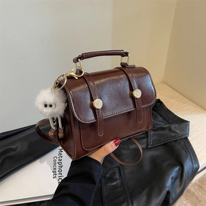Vintage Women PU Leather Handbag Retro Square Crossbody Bag With Top Handle And Detachable Shoulder Strap Minimalist Fashion