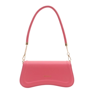 Pink minimalist underarm bag with curved bottom design and gold chain strap detail