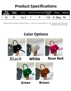 Size chart for the PU leather crossbody bag showing dimensions and five available colors