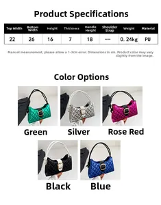 Detailed size guide and size chart for quilted PU leather baguette shoulder handbag