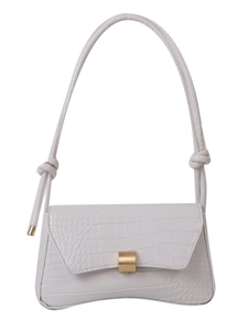 Minimalist off-white crocodile embossed leather shoulder bag with gold metal buckle