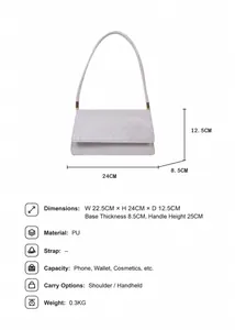 Tabella taglie dettagliata per borsa a tracolla quadrata con scala dimensionale