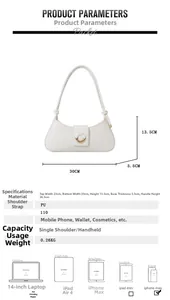 White PU underarm bag size dimensions and capacity comparison with tablet and phone