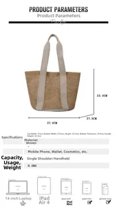 Detailed size parameters for the hollow woven straw beach tote bag with top handles