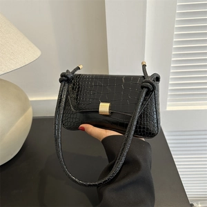 Sac Sous le Bras pour Femmes Gaufré Crocodile Sac à Épaule en Similicuir Vintage Boucle en Métal Doré Sac Baguette Chic