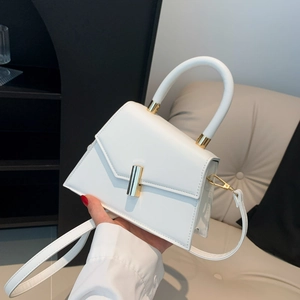 Women PU Leather Trapeze Crossbody Bag Minimalist Geometric Handbag With Gold Metal Buckle And Adjustable Strap
