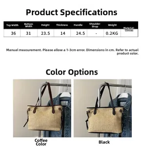 Tableau des tailles et spécifications du grand sac cabas en paille tressée avec dimensions