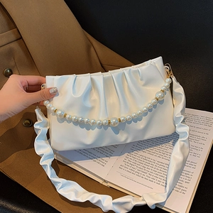 Borsa A Tracolla In Pelle PU Arricciata Per Donna Con Catena Di Künstliche Perle Artificiali Elegante Borsa A Spalla A Nuvola