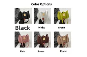 Color options showing black, white, green, pink, brown, and khaki PU leather shoulder bags