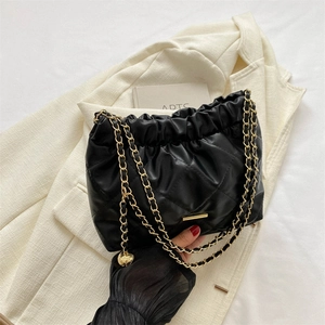 Borsa A Secchiello Trapuntata Donna Rombi Pelle PU Pieghe Tracolla Catena Spalla Elegante Trend
