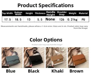 Detailed size chart and dimensions for the PU leather crossbody bag with wide strap