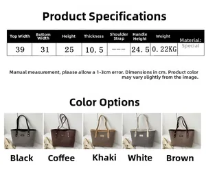 Size chart for houndstooth tote bag showing dimensions and colors in a table