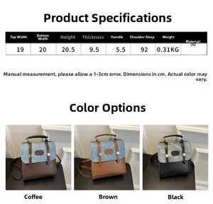 Detailed size parameters and vintage PU leather crossbody bags in three color options