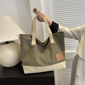 Borsa Tote In Tela Da Donna Grande Capacità Color Block Borsa A Spalla Con Patch In Pelle Per Pendolari Casual Moda