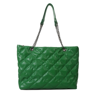 Sac bandoulière vert matelassé avec chaîne argentée et design cabas spacieux