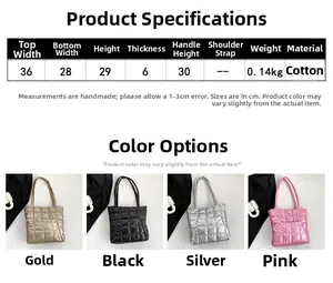 Détails des quatre couleurs métalliques du sac fourre-tout matelassé avec dimensions