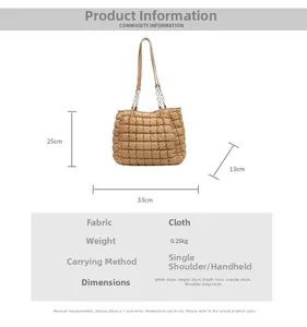 Detailed size specifications of the beige quilted fabric tote bag for women