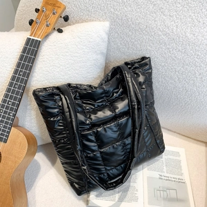 Sac Fourre-Tout Matelassé Brillant Métallique Léger Rembourré Sac À Main Épaule Grande Capacité Mode Décontractée Pour Femmes