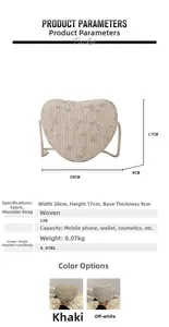 Detailed dimension guide for woven heart bag with floral embroidery and 120cm strap
