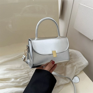 Women Mini Crossbody Bag Metallic PU Leather Square Underarm Bag With Top Handle Fashionable Versatile Elegant