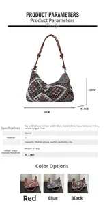 Detailed size parameters and specifications for the blue ethnic style shoulder bag