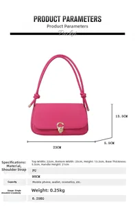 Detail view of pink PU leather handbag dimensions and structure specifications