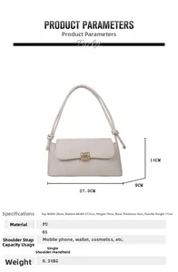 Detail view of cream quilted shoulder bag with gold clasp and 27.5cm base width specs