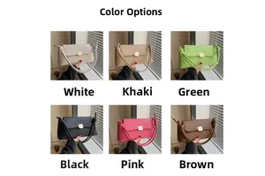 Quilted baguette shoulder bag color options in white, khaki, green, black, pink and brown