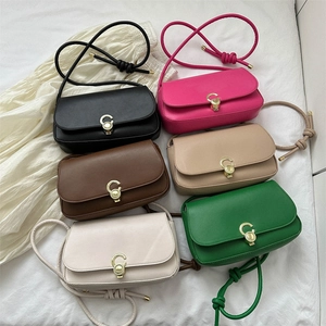 Vintage PU Leather Crossbody Bag For Women Retro Mini Square Shoulder Handbag With Metal C Buckle Knotted Strap Fashion