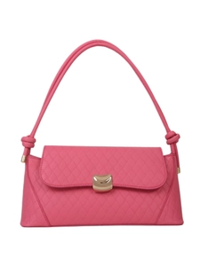 Chic rose pink quilted leather shoulder bag with gold clasp and elegant knot handle