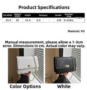 Quilted crossbody bag dimensions and detailed specifications on shadow background