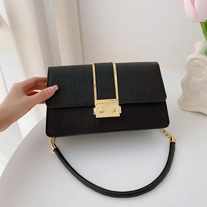 Borsa A Spalla In Pelle PU Con Motivo Coccodrillo Per Donna Con Serratura In Metallo Dorato Borsa A Tracolla Elegante