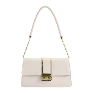 Borsa a tracolla chic bianco crema con motivo a pietra e fibbia quadrata in metallo dorato