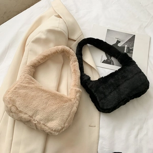 Mini Sac Sous Le Bras Pour Femmes En Peluche Douce Fausse Fourrure Sac À Épaule Petit Sac À Main Carré Pour Automne Hiver