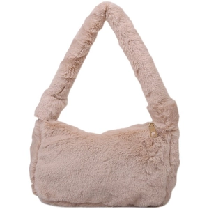 Sac fourre-tout tendance pour femme en peluche rose clair avec large bandoulière souple