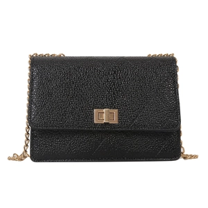 Classic black quilted chain crossbody bag with gold-tone lock and caviar leather texture