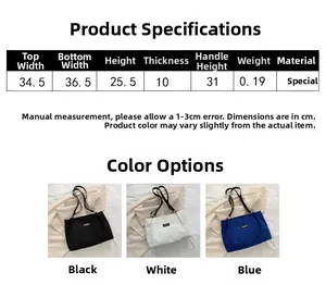 Size chart showing large corduroy tote bag dimensions and available color options