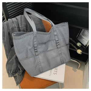 Large Capacity Nylon Mesh Tote Bag Multi Pockets Breathable Lightweight Shoulder Handbag For Beach Travel Gym Storage