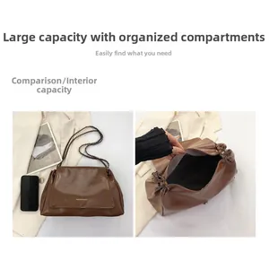 Macro shot of large capacity soft leather tote interior and woven strap details