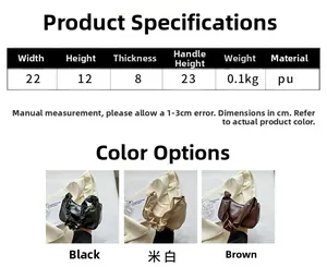 Detailed size specifications for minimalist pleated baguette shoulder bag in PU leather