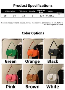 Spécifications de taille du sac bandoulière en PU avec une largeur de 25 cm mesurée