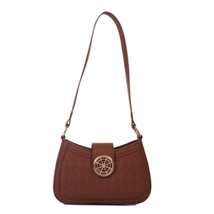 Sac sous le bras marron matelassé vintage avec décor doré et bandoulière rétro chic