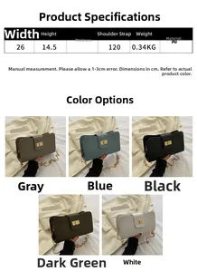 Spécifications détaillées de taille pour le sac à chaîne en PU en cinq coloris