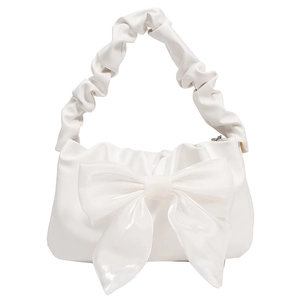 Elegant white crossbody cloud bag with large bow and ruched handle for women