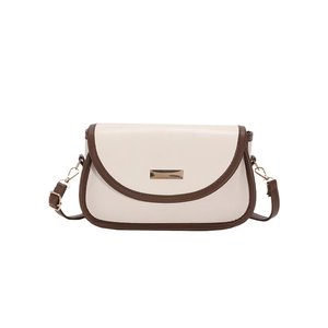 Retro contrast saddle bag in cream with brown trim and gold metal hardware for women